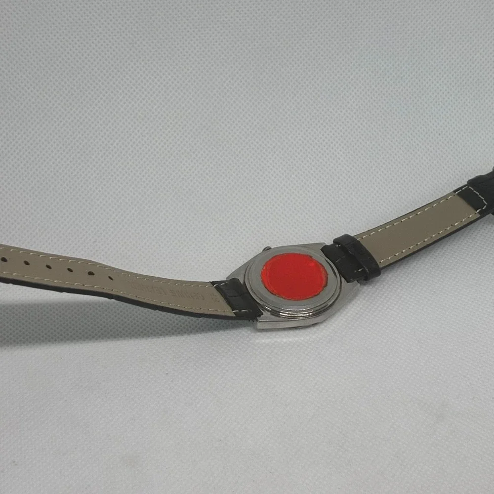 Seiko Type II Quartz Men Watch Silver  Tone 7123-7020 Day Date Leather Strap